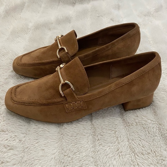 Steve Madden Hartlyn Block Heel Tan Leather Suede Bit Loafers Size 8.5 - Picture 8 of 15